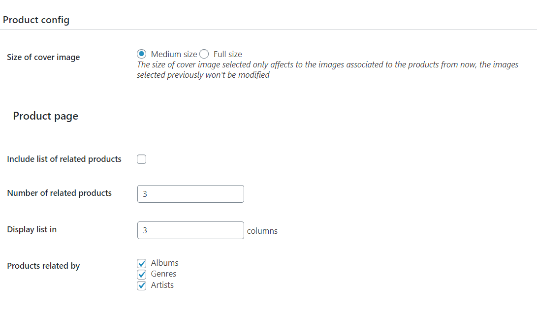 Products Pages Settings
