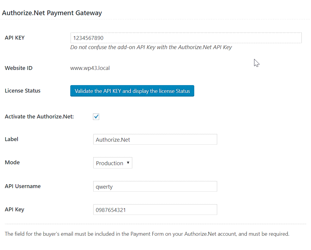 Authorize.Net Payment Gateway Section